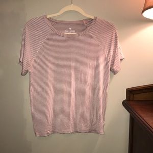 pink and white striped tee